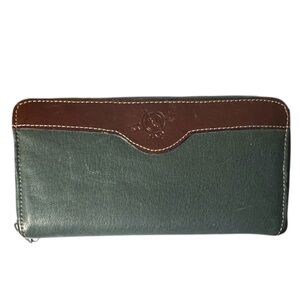 MUNDI Vintage Genuine Leather Green & Brown Zip-Around Wallet